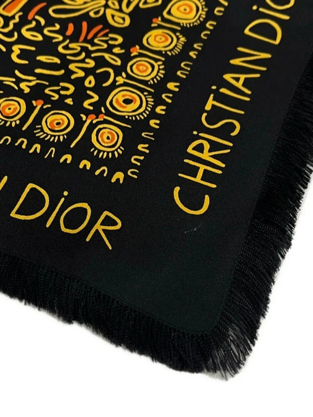 DIOR/ChristianDior Black Dark yellow Multi Scarf